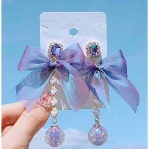 AURA Purple Lilac Dangle Bow Earrings Gem Crystal Statement Ear Rings